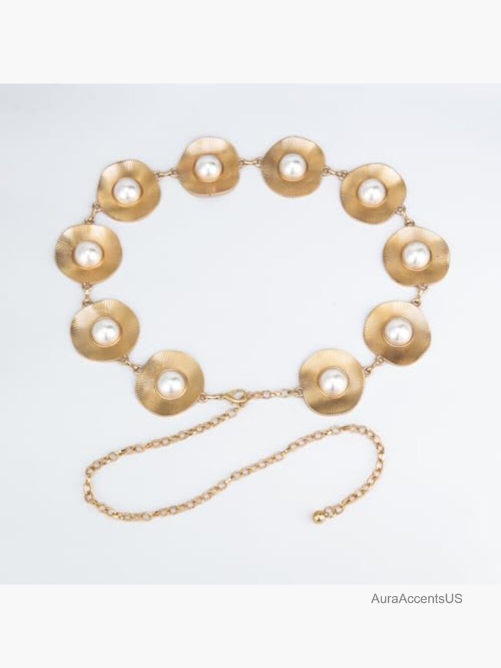 Vintage Floral Gold Chain Belt - Hook & Loop Closure, Adjustable Waist - Picture 4 of 7